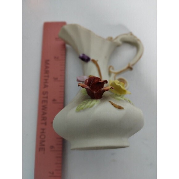 Vintage Capodimonte Porcelain Vase Creamer Pitcher 3D Roses Bisque, "N" Mark - Picture 7 of 8